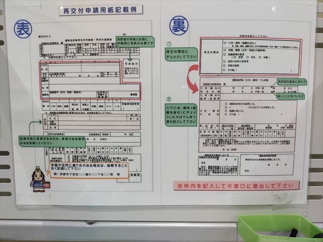京都駅前運転免許更新センター　記入見本
