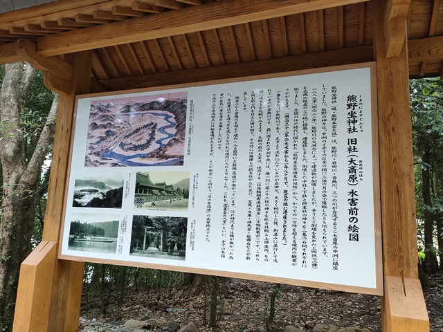 熊野坐神社水害前の様子が描かれたパネル